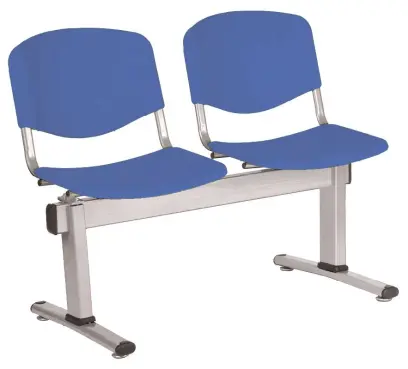 VINCENZA - 2, plastová lavice do čekárny, 2-sedák, světle modrá, kostra stříbrná