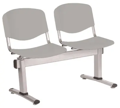 VINCENZA - 2, plastová lavice do čekárny, 2-sedák, šedá, kostra stříbrná