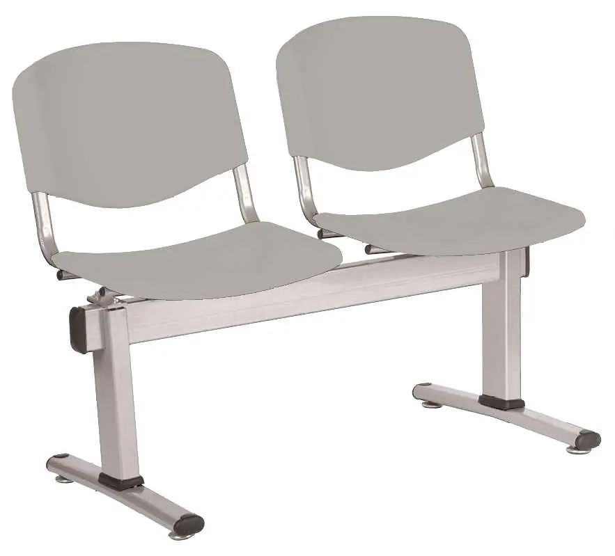 VINCENZA - 2, plastová lavice do čekárny, 2-sedák, šedá, kostra stříbrná