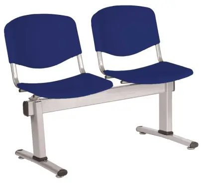 VINCENZA - 2, plastová lavice do čekárny, 2-sedák, tmavě modrá, kostra stříbrná