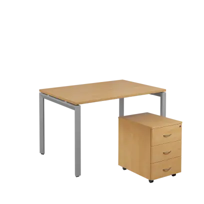 SET-U 328 stůl kancelářský, kovová podnož stříbrná + kontejner pojízdný, 3-zásuvkový, javor horský