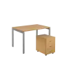 SET-U 328 stůl kancelářský, kovová podnož stříbrná + kontejner pojízdný, 3-zásuvkový, javor horský