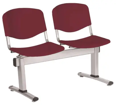 VINCENZA - 2, plastová lavice do čekárny, 2-sedák, vínová, kostra stříbrná