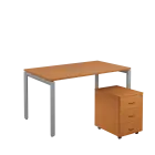 SET-U 348 stůl kancelářský, kovová podnož stříbrná + kontejner pojízdný, 3-zásuvkový, buk royal