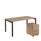 SET-U 368 stůl kancelářský, kovová podnož černá + kontejner pojízdný, 3-zásuvkový, dub bardolino