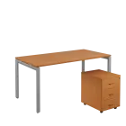 SET-U 368 stůl kancelářský, kovová podnož stříbrná + kontejner pojízdný, 3-zásuvkový, buk royal