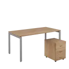 SET-U 368 stůl kancelářský, kovová podnož stříbrná + kontejner pojízdný, 3-zásuvkový, dub bardolino