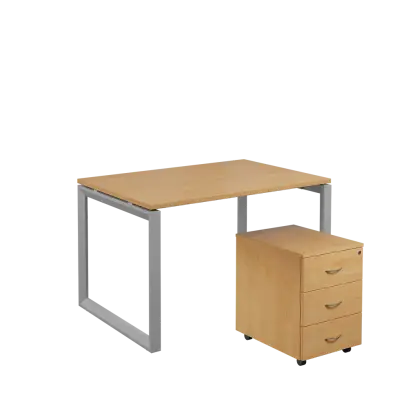 SET-O 328 stůl kancelářský, kovová podnož stříbrná + kontejner pojízdný, 3-zásuvkový, javor horský