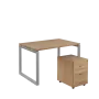SET-O 328 stůl kancelářský, kovová podnož stříbrná + kontejner pojízdný, 3-zásuvkový, dub bardolino