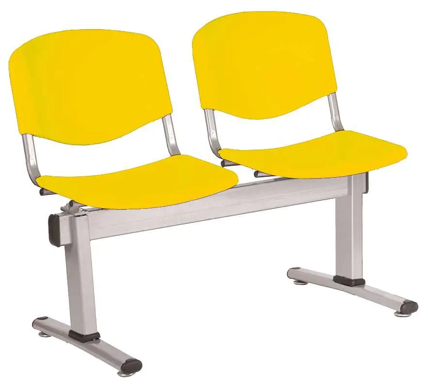 VINCENZA - 2, plastová lavice do čekárny, 2-sedák, žlutá, kostra stříbrná