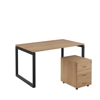 SET-O 348 stůl kancelářský, kovová podnož černá + kontejner pojízdný, 3-zásuvkový, dub bardolino