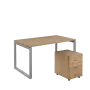 SET-O 348 stůl kancelářský, kovová podnož stříbrná + kontejner pojízdný, 3-zásuvkový, dub bardolino