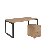 SET-O 368 stůl kancelářský, kovová podnož černá + kontejner pojízdný, 3-zásuvkový, dub bardolino