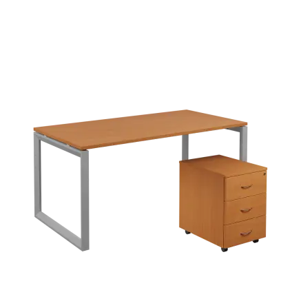 SET-O 368 stůl kancelářský, kovová podnož stříbrná + kontejner pojízdný, 3-zásuvkový, buk royal