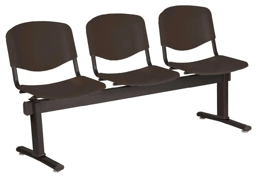 VINCENZA - 3, plastová lavice do čekárny, 3-sedák, černá, kostra černá