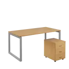 SET-O 368 stůl kancelářský, kovová podnož stříbrná + kontejner pojízdný, 3-zásuvkový, javor horský