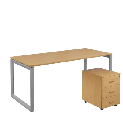 SET-O 388 stůl kancelářský, kovová podnož stříbrná + kontejner pojízdný, 3-zásuvkový, javor horský