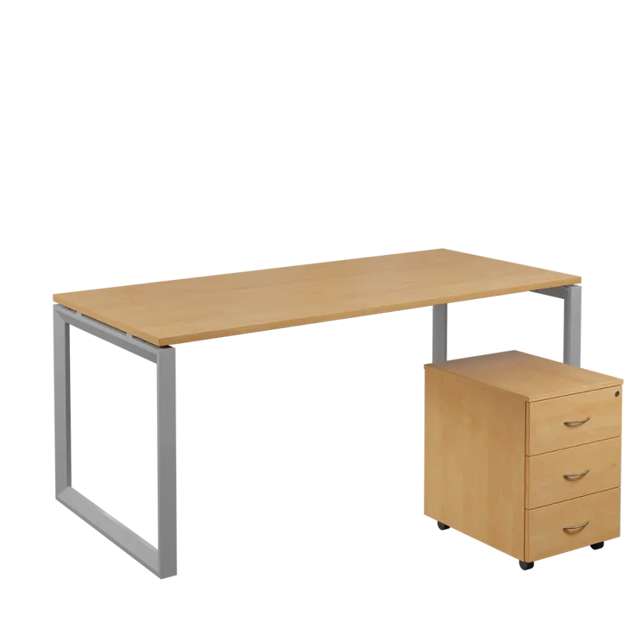 SET-O 388 stůl kancelářský, kovová podnož stříbrná + kontejner pojízdný, 3-zásuvkový, javor horský