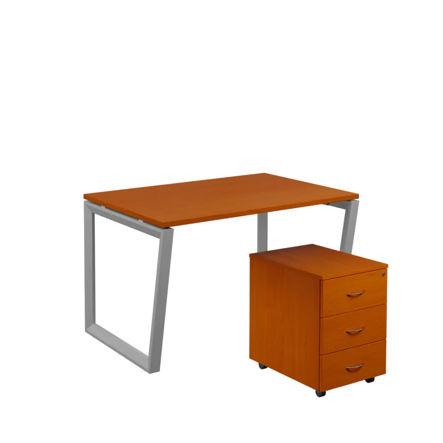 SET-V 328 stůl kancelářský, kovová podnož stříbrná + kontejner pojízdný, 3-zásuvkový, třešeň šumavská