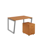 SET-V 328 stůl kancelářský, kovová podnož stříbrná + kontejner pojízdný, 3-zásuvkový, buk royal