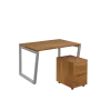 SET-V 328 stůl kancelářský, kovová podnož stříbrná + kontejner pojízdný, 3-zásuvkový, ořech světlý