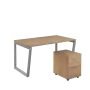SET-V 348 stůl kancelářský, kovová podnož stříbrná + kontejner pojízdný, 3-zásuvkový, dub bardolino