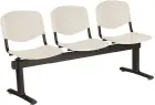 VINCENZA - 3, plastová lavice do čekárny, 3-sedák, krémová, kostra černá