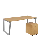 SET-V 388 stůl kancelářský, kovová podnož stříbrná + kontejner pojízdný, 3-zásuvkový, javor horský