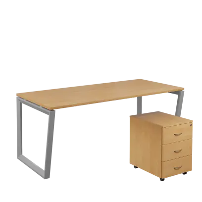 SET-V 388 stůl kancelářský, kovová podnož stříbrná + kontejner pojízdný, 3-zásuvkový, javor horský