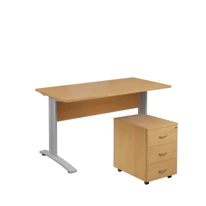 SET 547 stůl kancelářský, kovová podnož stříbrná + kontejner pojízdný, 3-zásuvkový, javor horský