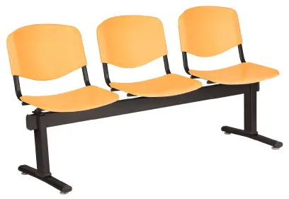 VINCENZA - 3, plastová lavice do čekárny, 3-sedák, meruňková, kostra černá