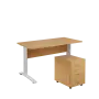 SET 547 stůl kancelářský, kovová podnož bílá + kontejner pojízdný, 3-zásuvkový, javor horský