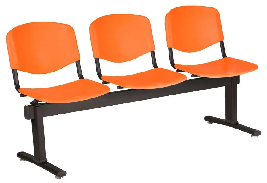 VINCENZA - 3, plastová lavice do čekárny, 3-sedák, oranžová, kostra černá
