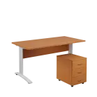 SET 568 stůl kancelářský, kovová podnož bílá + kontejner pojízdný, 3-zásuvkový, buk royal