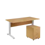 SET 568 stůl kancelářský, kovová podnož bílá + kontejner pojízdný, 3-zásuvkový, javor horský