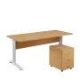 SET 588 stůl kancelářský, kovová podnož bílá + kontejner pojízdný, 3-zásuvkový, javor horský