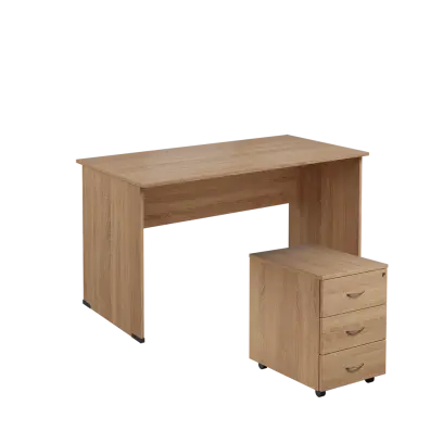 SET 247 stůl kancelářský, dřevěná podnož + kontejner pojízdný, 3-zásuvkový, dub bardolino