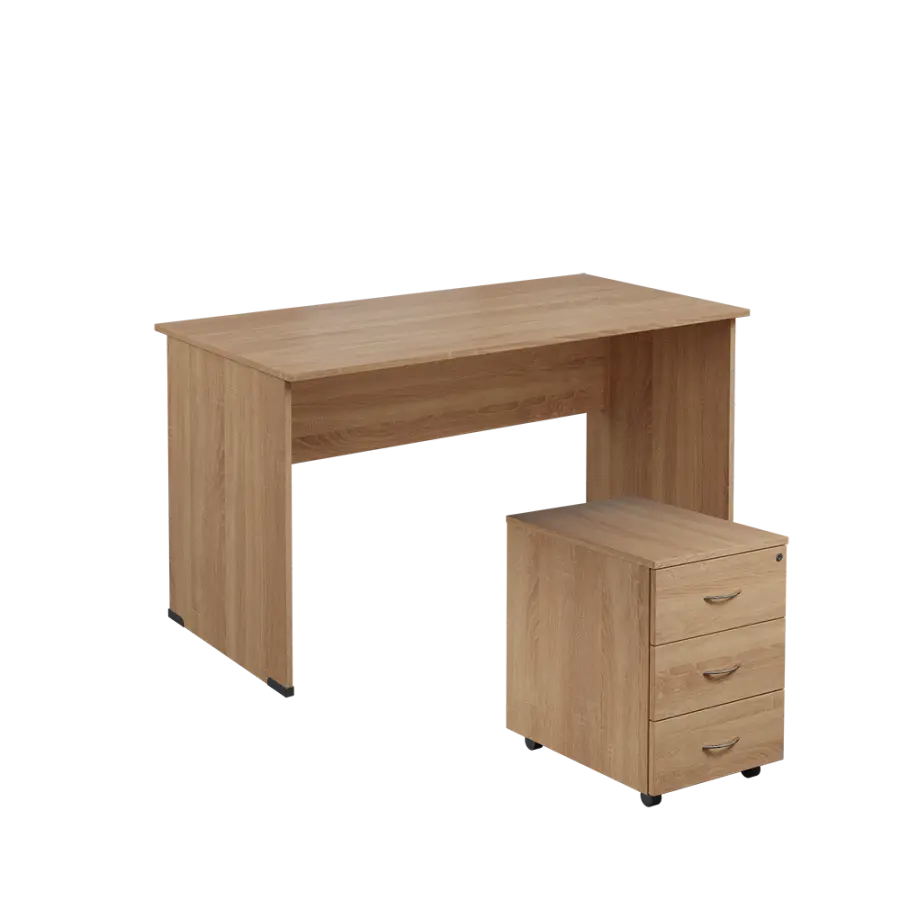 SET 247 stůl kancelářský, dřevěná podnož + kontejner pojízdný, 3-zásuvkový, dub bardolino