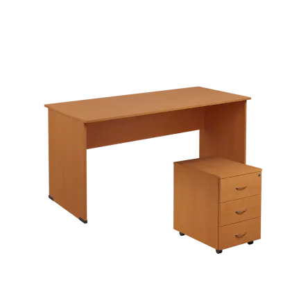 SET 267 stůl kancelářský, dřevěná podnož + kontejner pojízdný, 3-zásuvkový, buk royal