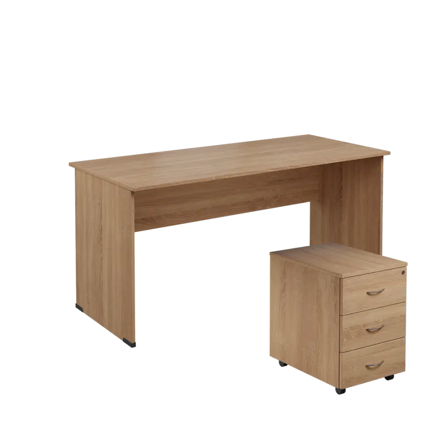 SET 267 stůl kancelářský, dřevěná podnož + kontejner pojízdný, 3-zásuvkový, dub bardolino