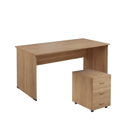 SET 268 stůl kancelářský, dřevěná podnož + kontejner pojízdný, 3-zásuvkový, dub bardolino