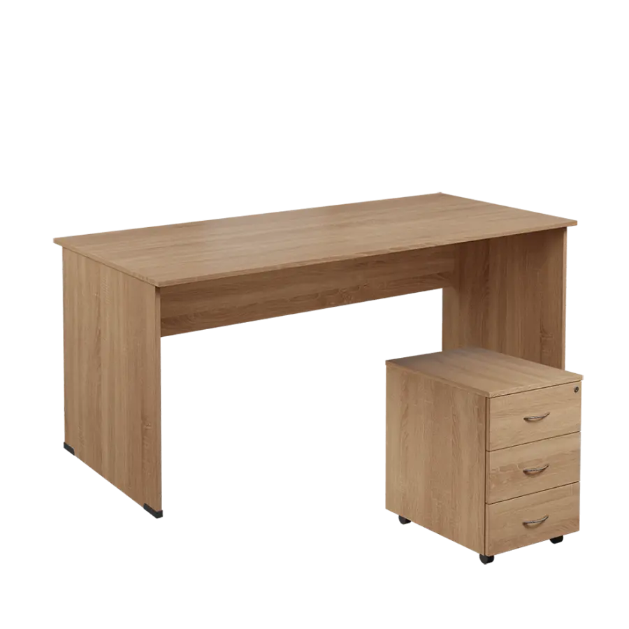 SET 288 stůl kancelářský, dřevěná podnož + kontejner pojízdný, 3-zásuvkový, dub bardolino