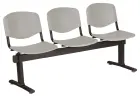 VINCENZA - 3, plastová lavice do čekárny, 3-sedák, šedá, kostra černá