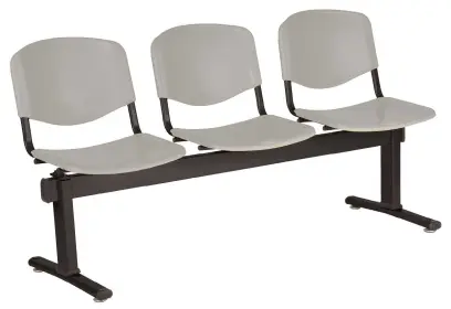 VINCENZA - 3, plastová lavice do čekárny, 3-sedák, šedá, kostra černá