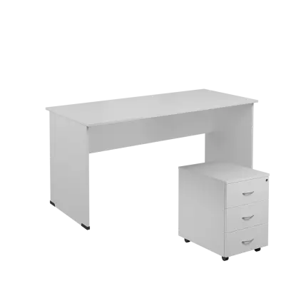 SET 267 stůl kancelářský, dřevěná podnož + kontejner pojízdný, 3-zásuvkový, bílá