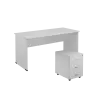 SET 267 stůl kancelářský, dřevěná podnož + kontejner pojízdný, 3-zásuvkový, bílá
