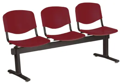 VINCENZA - 3, plastová lavice do čekárny, 3-sedák, vínová, kostra černá