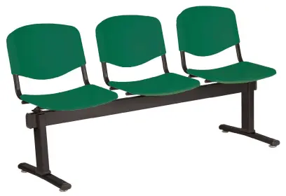 VINCENZA - 3, plastová lavice do čekárny, 3-sedák, zelená, kostra černá