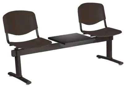 VINCENZA - 3 S, plastová lavice do čekárny, 2-sedák, stolek, černá, kostra černá