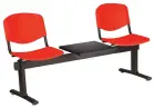 VINCENZA - 3 S, plastová lavice do čekárny, 2-sedák, stolek, červená, kostra černá